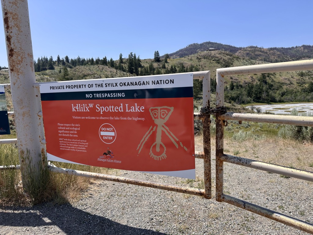 Sign at Spotted Lake in Penticton advising about the area being sacred to Indigenous people