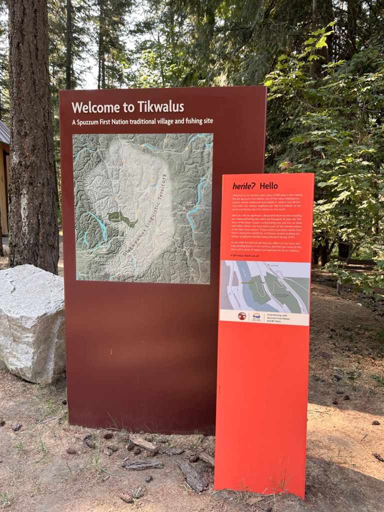A sign explaining the Indigenous context of the area at Alexandra Bridge in the Fraser Canyon