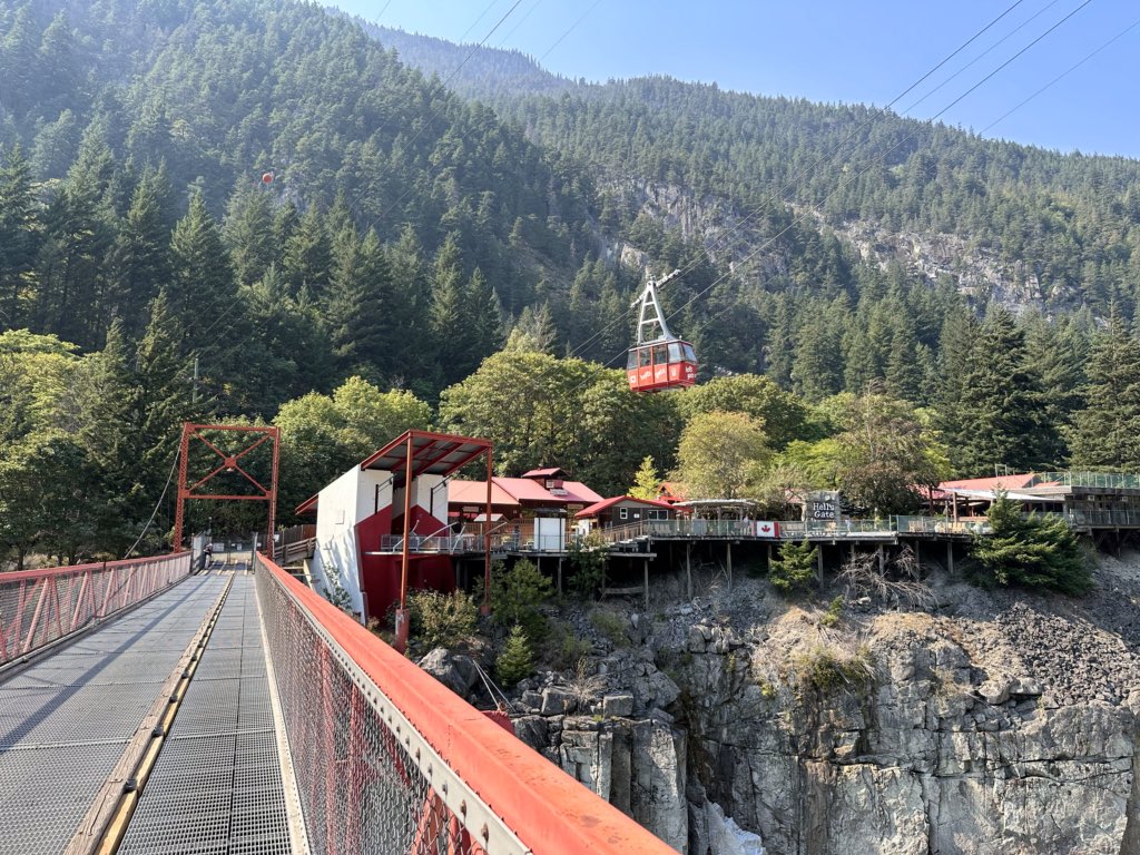 View of the Hell's Gate Airtram in the Fraser Canyon from the suspension bridge