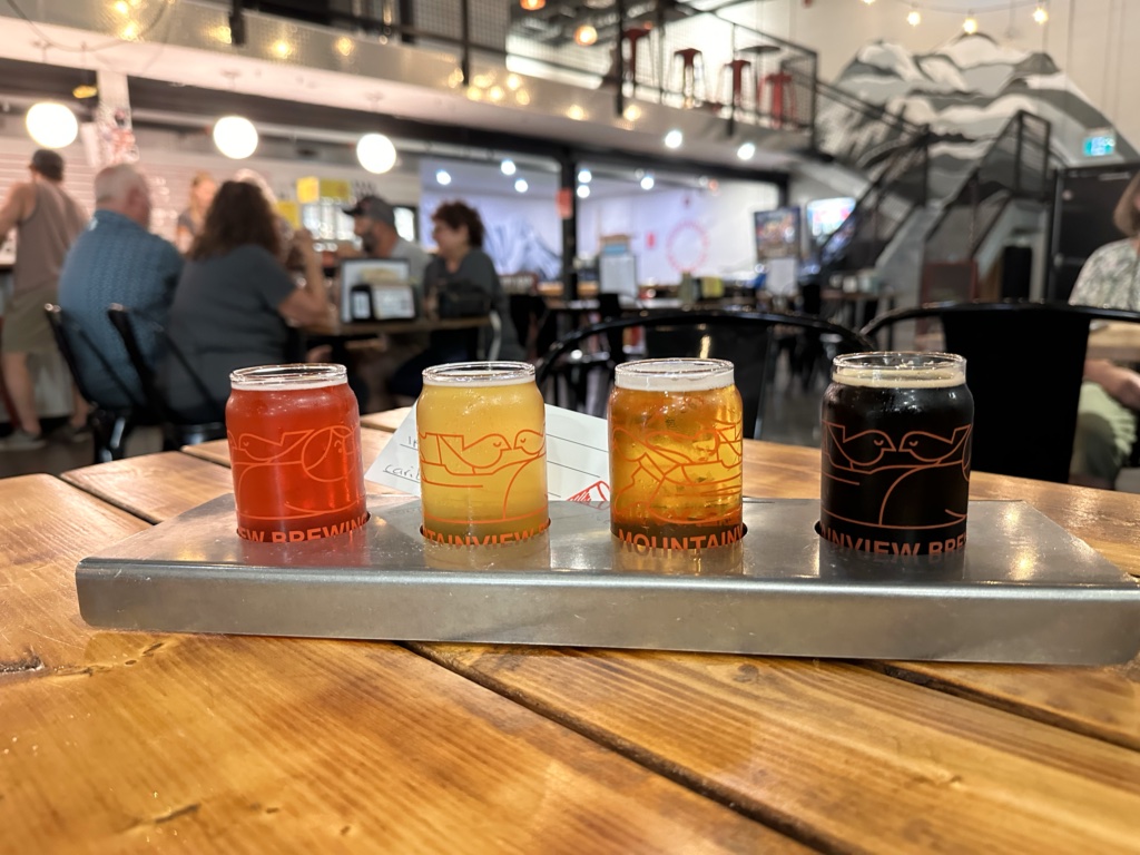 A flight of beer at Mountainview Brewing in Hope