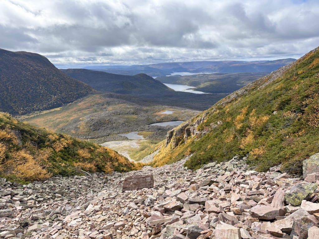 View of the ascent of Gros Morne Mountain in fall