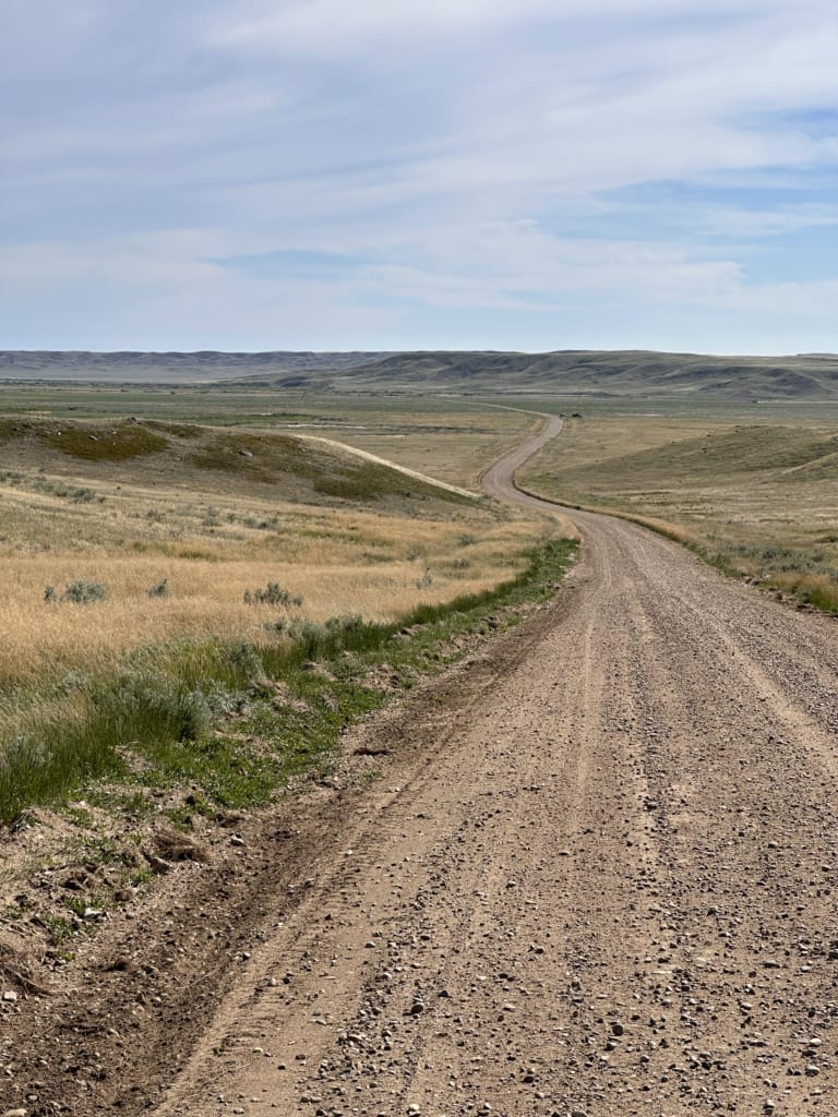 Driving the gravel Eco Tour Scenic Drive in Grasslands National Park