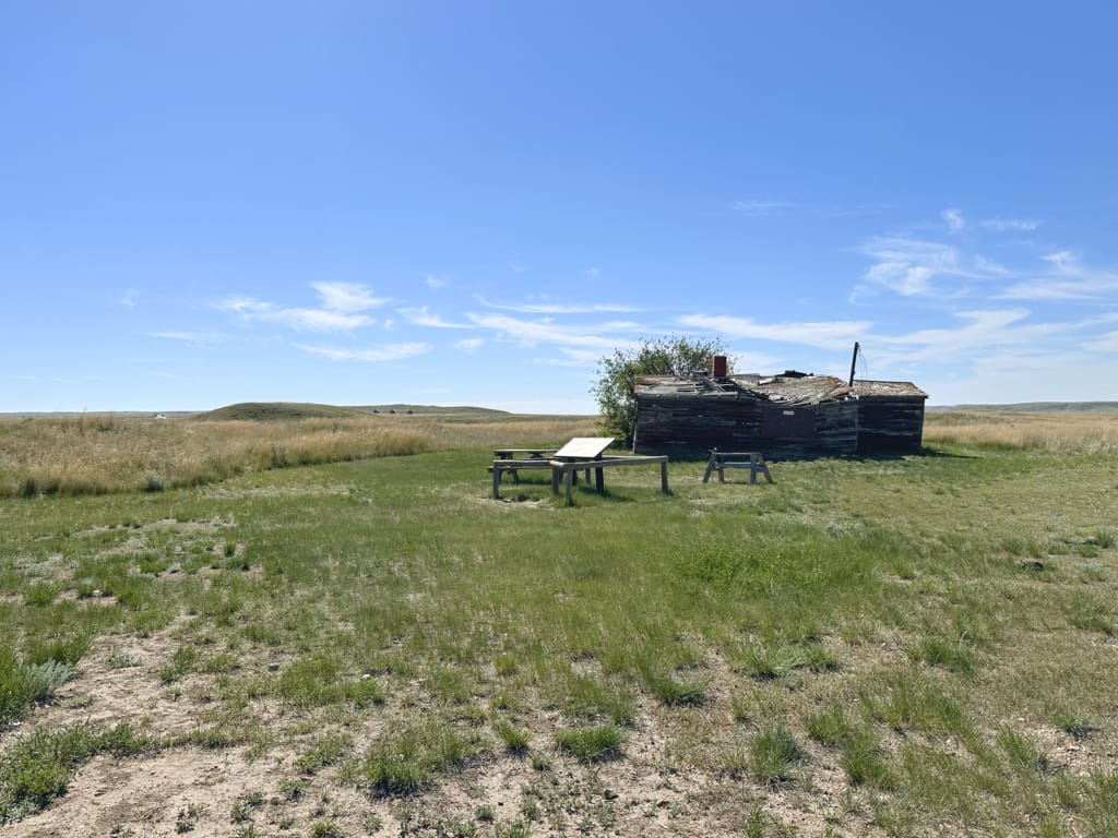 Crumbling ranch buildings in Grasslands National Park