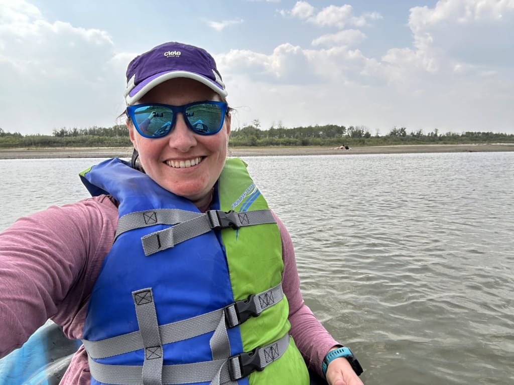 A kayaker takes a selfie on the South Saskatchewan River just outside of Saskatoon