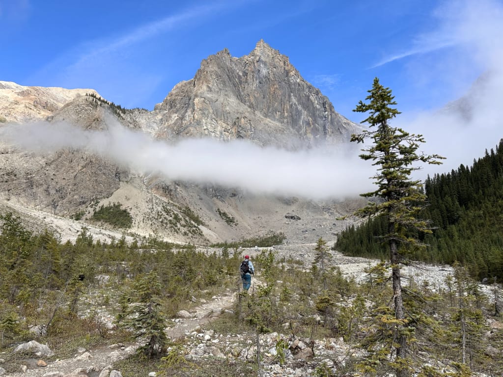 A hiker in Emerald Basin in Yoho National Park. 