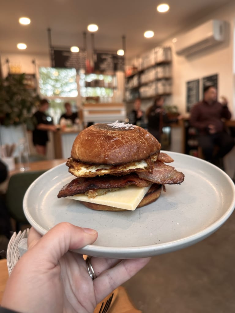 Breakfast sandwich at Ethos Cafe in Golden, BC