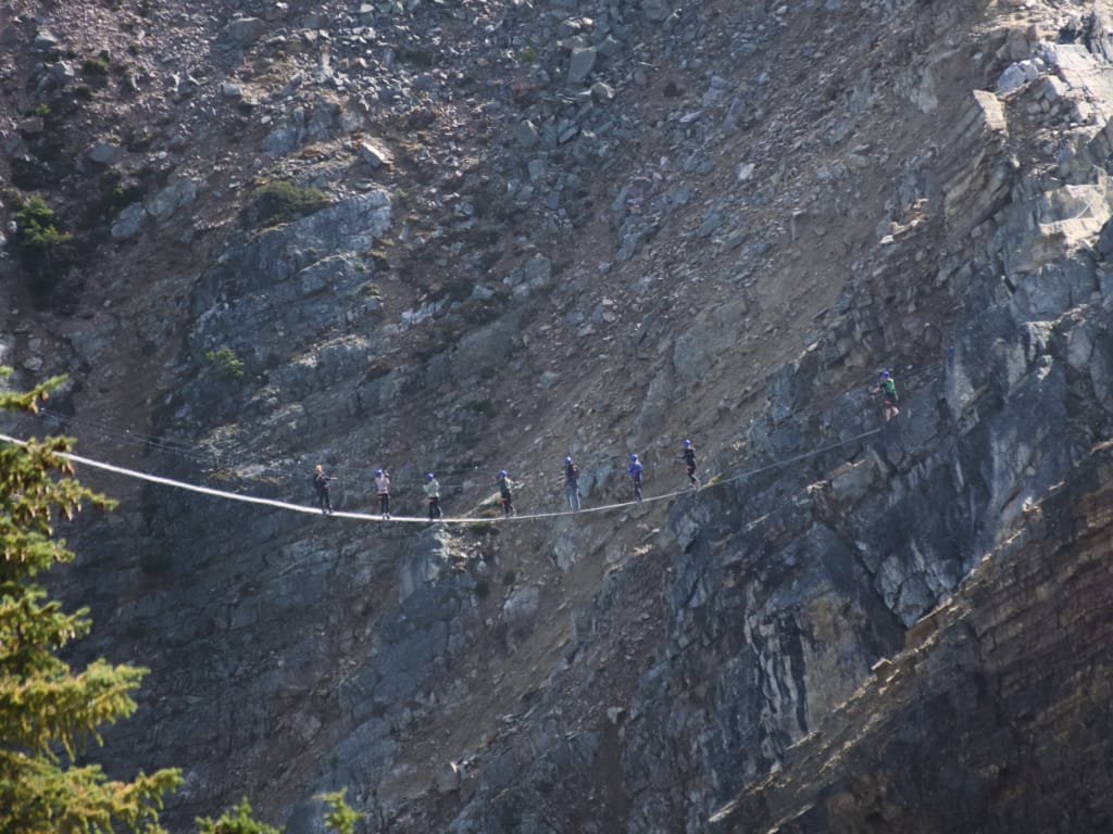 Suspension bridge on the Kicking Horse via ferrata