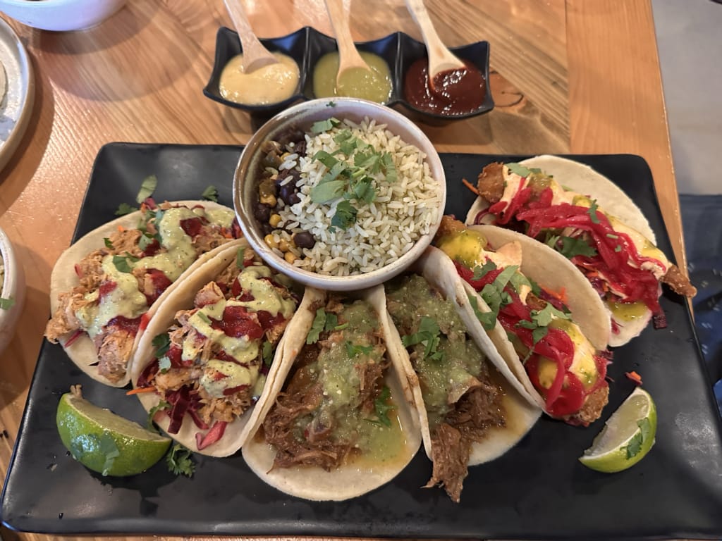 A platter of tacos at Reposados Tacos y Tequila - one of the best places to eat in Golden, BC