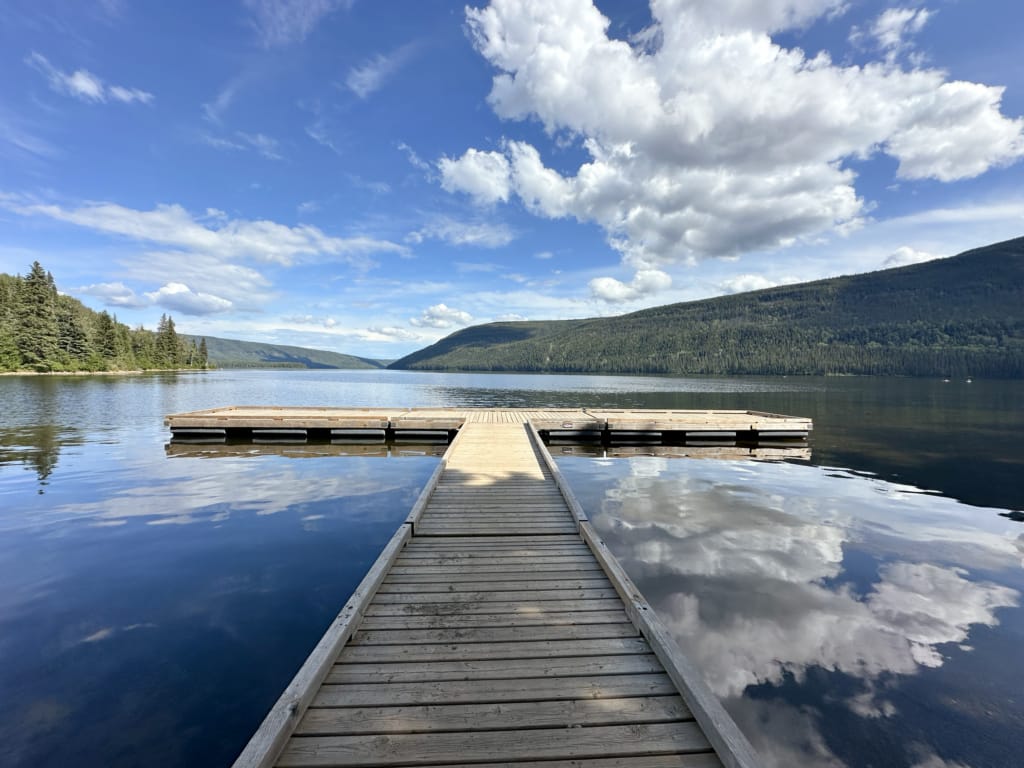The dock at Gwillim Lake Provincial Park near Tumbler Ridge