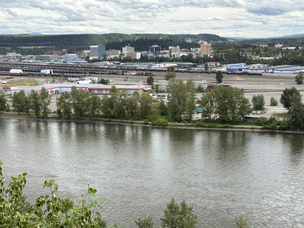 View of downtown Prince George from the Nechako Cutbanks