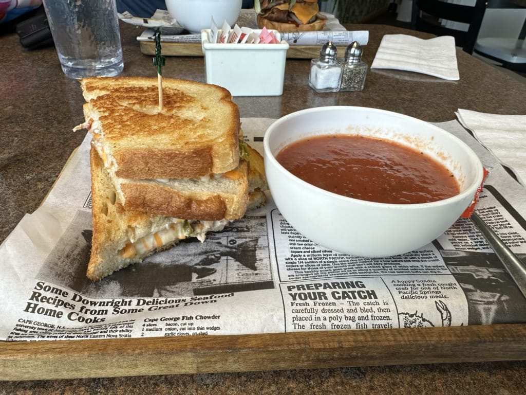 Grilled cheese and tomato soup at Twisted Seasons Bistro in Tumbler Ridge