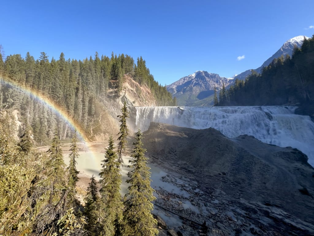 A rainbow in front of Wapta Falls in Yoho National Park
